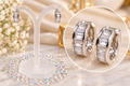 925 Sterling Silver Baguette Crystal Hoop Earrings,