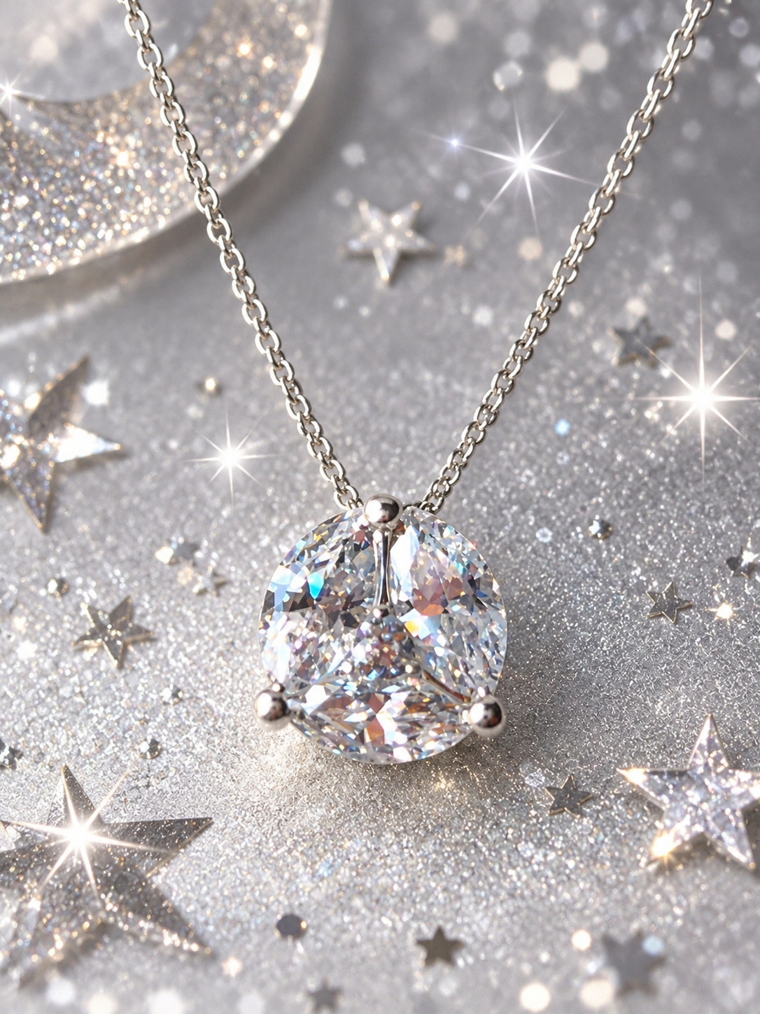 "Moissanite Round Pendant Sterling Silver 925 Necklace – 18 Inches".