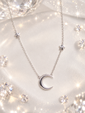 Sterling Silver Moon & Stars Necklace with Moissanite – 18"