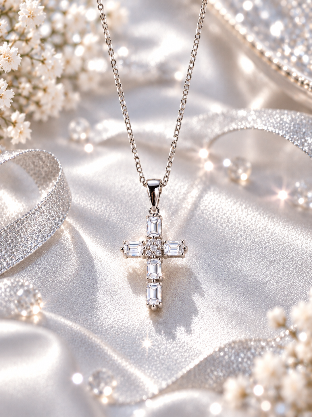 Sterling Silver Elegant Cross Pendant Necklace – 18 Inches