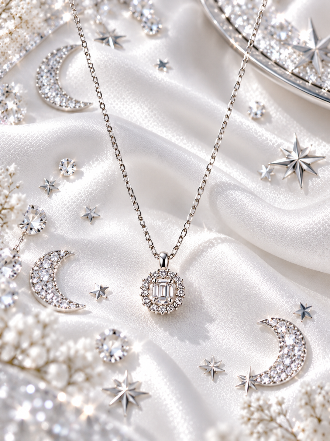 Sterling Silver 925 Round Moissanite Pendant Necklace – 18 Inches
