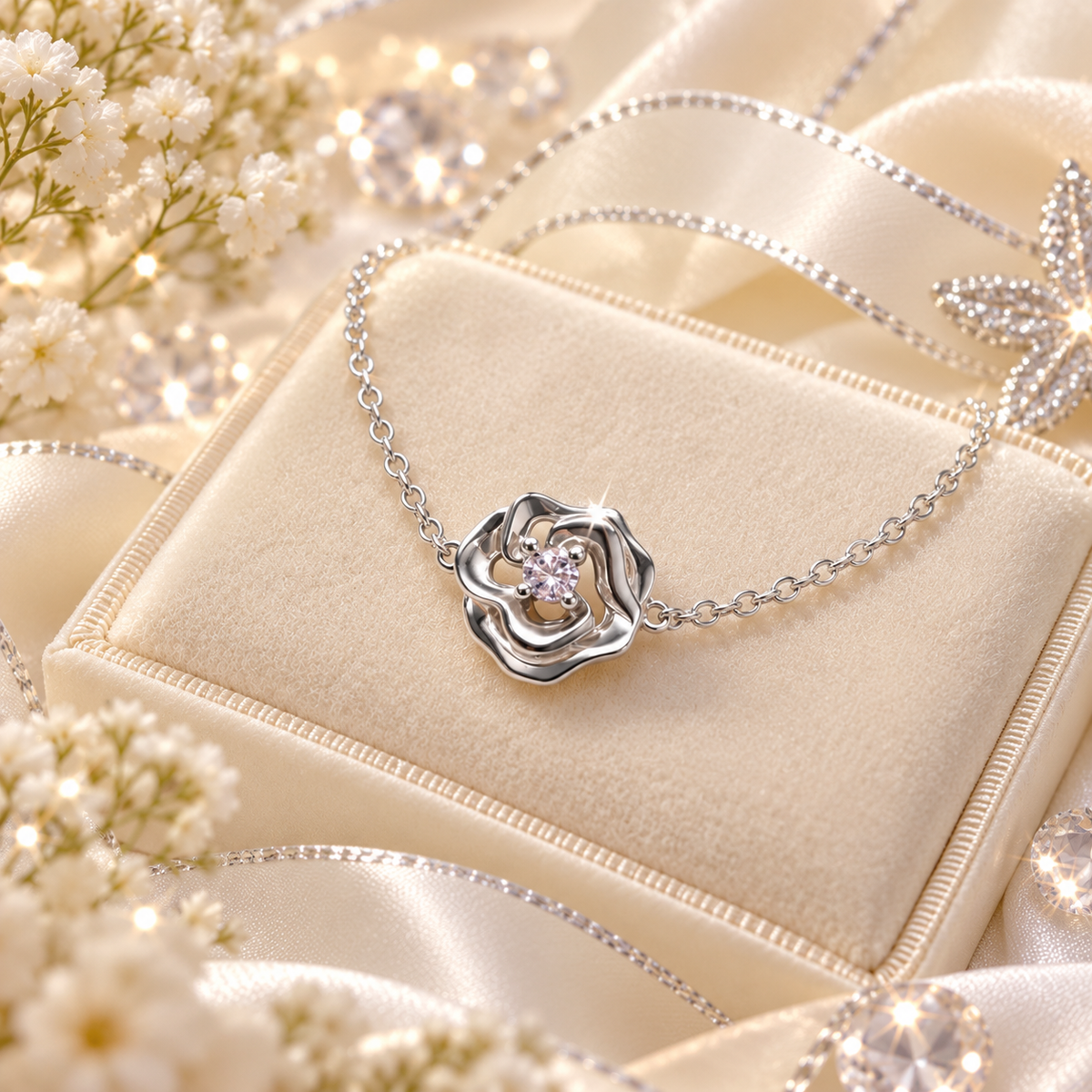 Girls’ Sterling Silver 925 Flower Bracelet with Moissanite