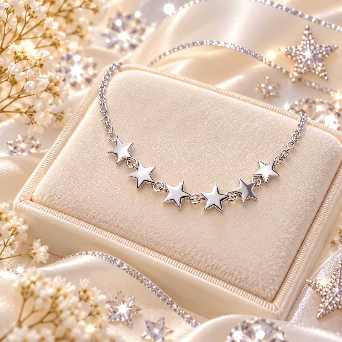 Girls Sterling Silver Five Star Bracelet