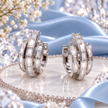 Sterling Silver Hoop Post Earrings with Mojssanite".